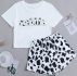 Letter And Cow Print Pajama Set