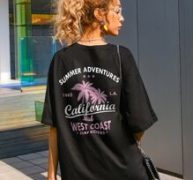 Letter And Tropical Print Oversized Tee