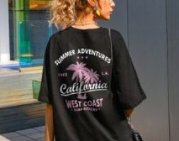 Letter And Tropical Print Oversized Tee