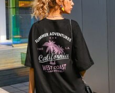 Letter And Tropical Print Oversized Tee