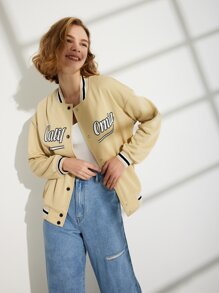 Letter Button Front Baseball Jacket