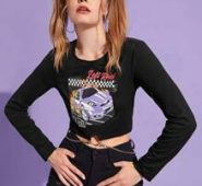 Letter Car Graphic Chain Crop Tee