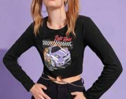 Letter Car Graphic Chain Crop Tee