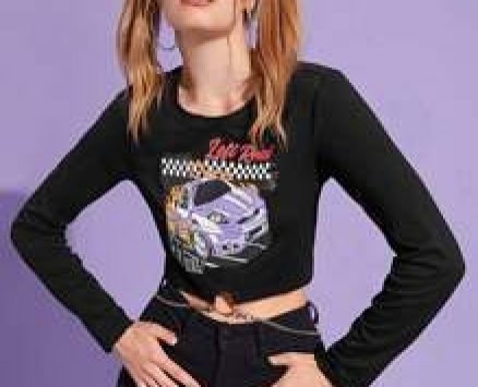 Letter Car Graphic Chain Crop Tee