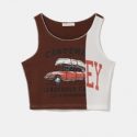 Letter Car Graphic Colorblock Tank Top