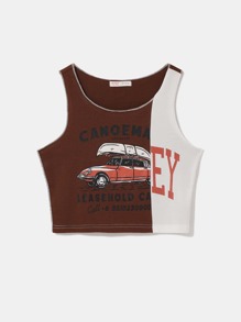 Letter Car Graphic Colorblock Tank Top