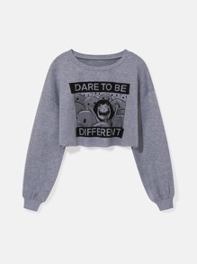 Letter Cartoon Graphic Crop Sweatshirt