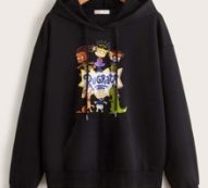 Letter Cartoon Graphic Kangaroo Pocket Drawstring Hoodie