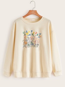 Letter Cartoon Graphic Sweatshirt