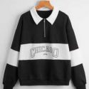 Letter Colorblock Half Zip Sweatshirt