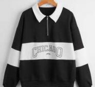 Letter Colorblock Half Zip Sweatshirt