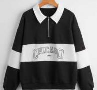 Letter Colorblock Half Zip Sweatshirt