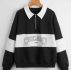 Letter Colorblock Half Zip Sweatshirt