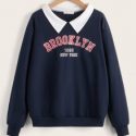 Letter Contrast Collar Sweatshirt