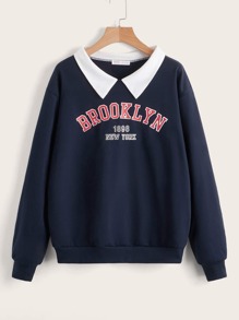 Letter Contrast Collar Sweatshirt