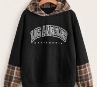Letter Contrast Plaid Pocket Hoodie
