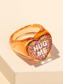 Letter Decor Heart Design Ring