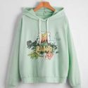 Letter Dinosaur Graphic Drawstring Hoodie