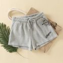 Letter Embroidery Drawstring Waist Track Shorts