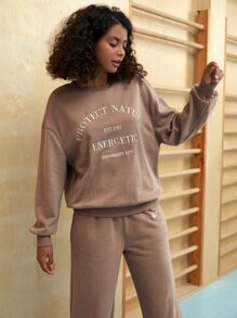 Letter Embroidery Drop Shoulder Pullover