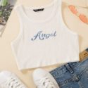 Letter Embroidery Rib-knit Crop Sweater Vest