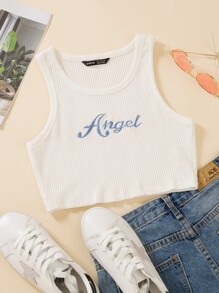 Letter Embroidery Rib-knit Crop Sweater Vest