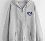 Letter Flag Graphic Zip Up Drawstring Hoodie