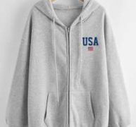 Letter Flag Graphic Zip Up Drawstring Hoodie