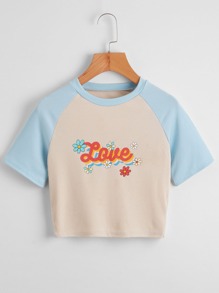 Letter Floral Graphic Baseball Tee