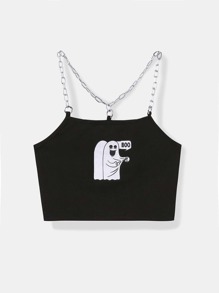 Letter Ghost Graphic Chain Crop Cami