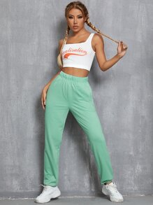 Letter Graphic Bra and Sports Pants Set