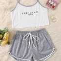 Letter Graphic Contrast Binding Cami PJ Set