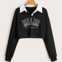 Letter Graphic Contrast Collar Sweatshirt