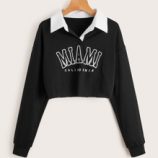 Letter Graphic Contrast Collar Sweatshirt