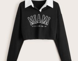 Letter Graphic Contrast Collar Sweatshirt