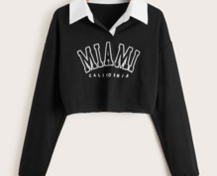 Letter Graphic Contrast Collar Sweatshirt