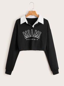 Letter Graphic Contrast Collar Sweatshirt