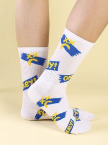 Letter Graphic Crew Socks