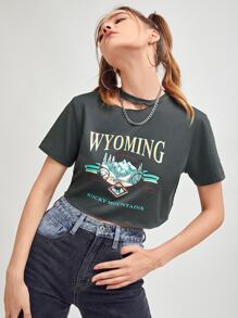 Letter Graphic Cut Out Crop Tee