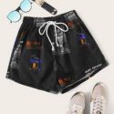 Letter Graphic Drawcord Shorts