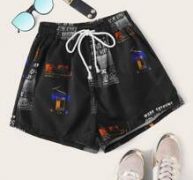 Letter Graphic Drawcord Shorts