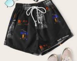 Letter Graphic Drawcord Shorts