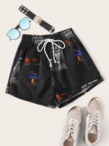 Letter Graphic Drawcord Shorts