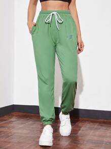 Letter Graphic Drawstring Waist Sports Pants