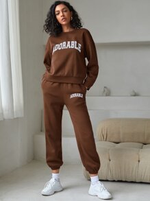 Letter Graphic Drop Shoulder Pullover & Sweatpants