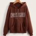 Letter Graphic Drop Shoulder Zip Up Hooded Sweatshirt