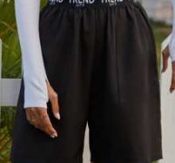 Letter Graphic Elastic Waist Shorts