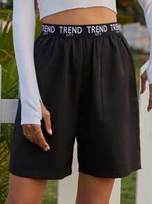 Letter Graphic Elastic Waist Shorts