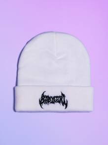 Letter Graphic Embroidery Knit Beanie