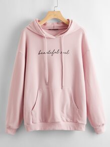 Letter Graphic Kangaroo Pocket Hooded Pullover